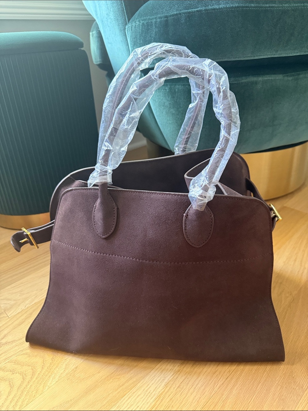 Classic Women's Suede Tote Bag in Deep Brown
